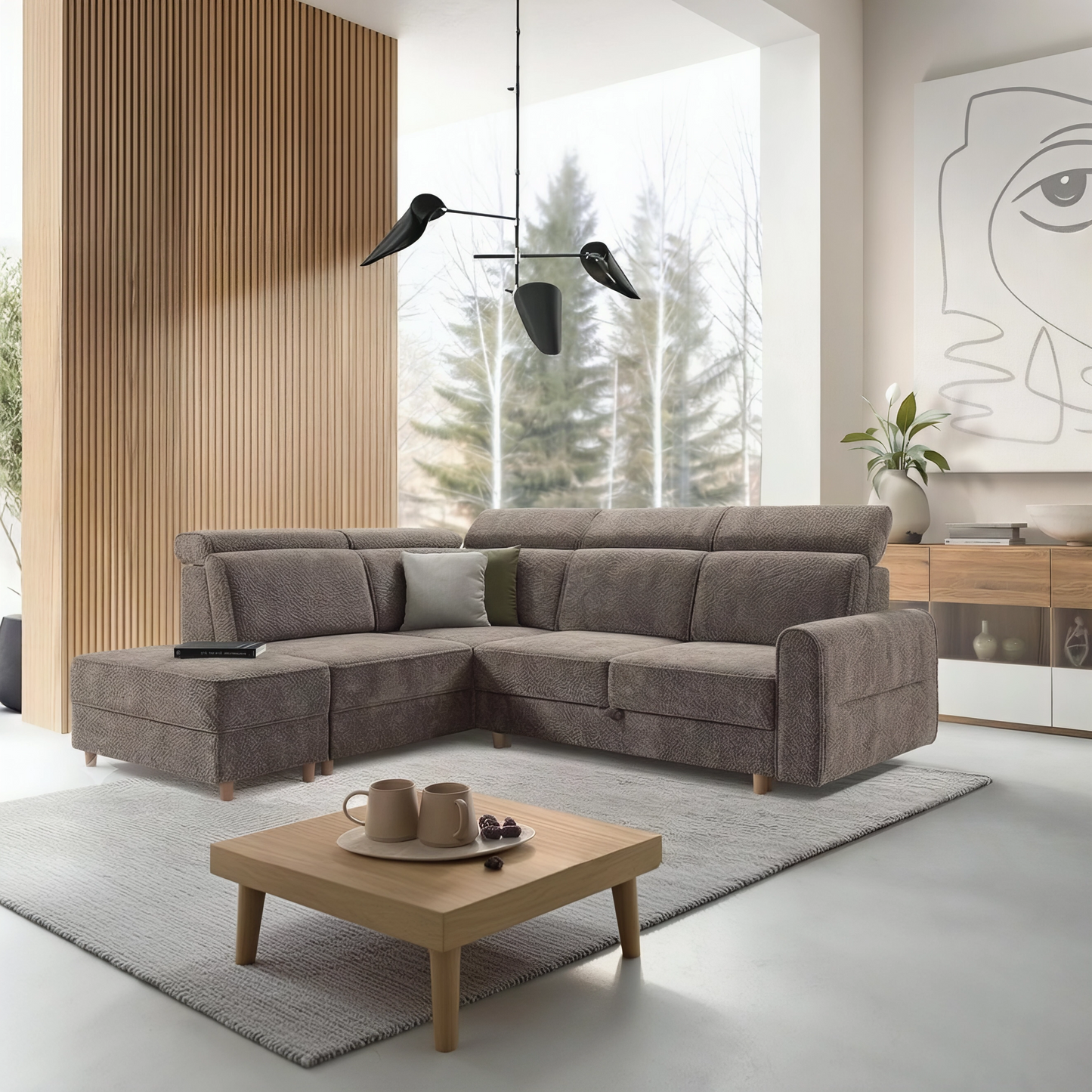 Spello CrisTap Left-Hand Corner Sofa Bed | Light Brown Chenille (Finn 16)