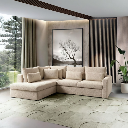 Lahti Left-Hand Corner Sofa Bed | Light Beige Bouclé (Amore Pearl)