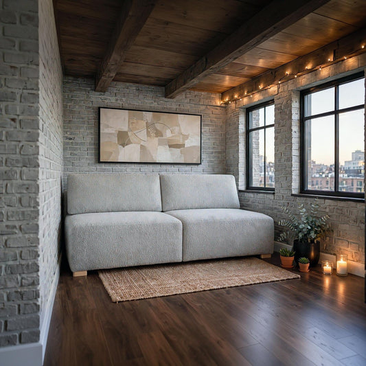 Akaso CrisTap Minimalist Sofa Bed | Grey Chenille (Miscanto 35), Width: 197 cm | 77.6"