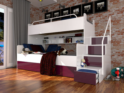 TWIN Step Bunk Bed Various Colours High Gloss Double & Single Bed > 243 cm x 150 cm <