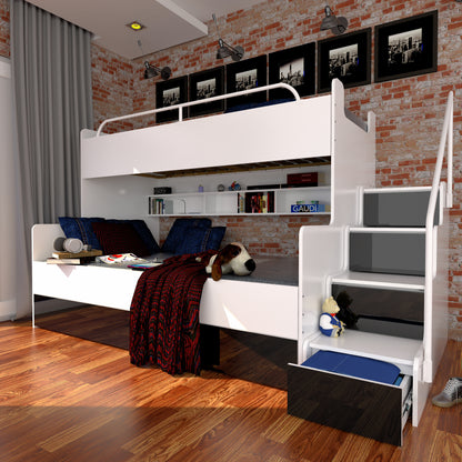 TWIN Step Bunk Bed Various Colours High Gloss Double & Single Bed > 243 cm x 150 cm <