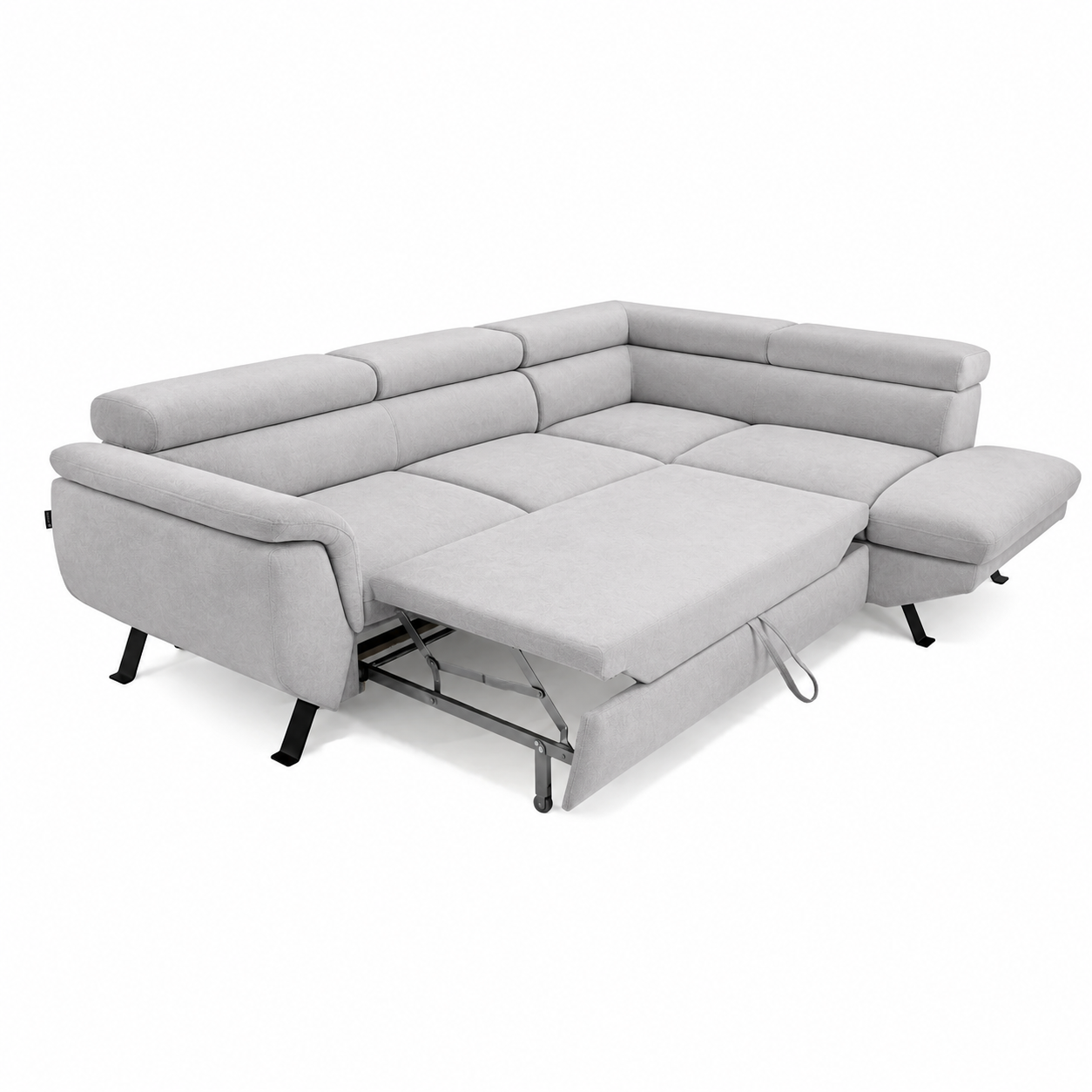 Gray sectional sofa with pull-out bed on a white background