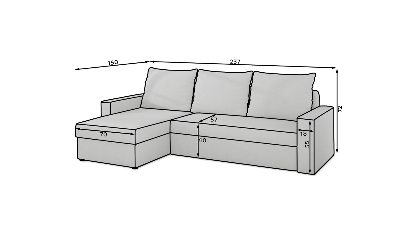 LAMBO - Corner Sofa with Sleeping Function & Storage Width 237 cm