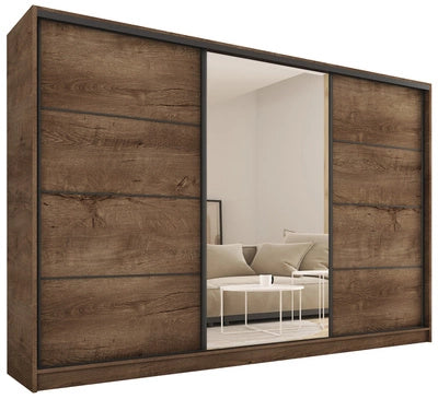 ANEYA Mirror - 3 Sliding Doors Wardrobe With Drawers Shelves 2 Rail Mirror Various Colour 280 cm