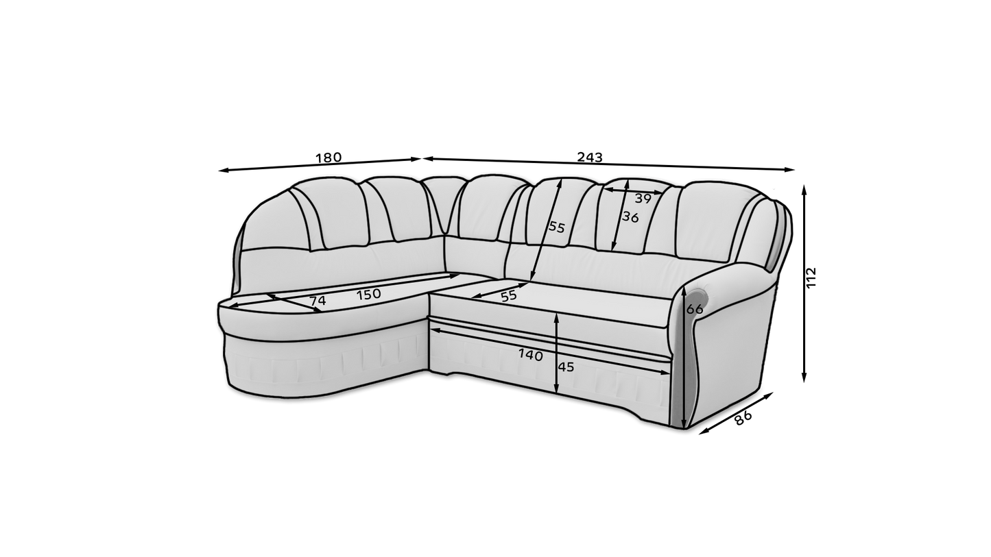 LORDI - Corner Sofa With Sleeping Function Storage Various Colour Width 243 cm