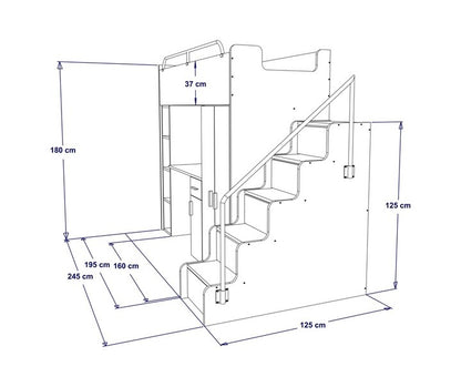 Jessie 4s High Sleeper Modern Set with Wardrobe Desk Stairs and Cabin Bed