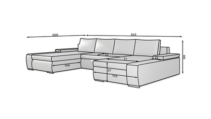 MARTINO - U-SHAPE Corner Sofa with Double Bed and Storage Width 363 cm