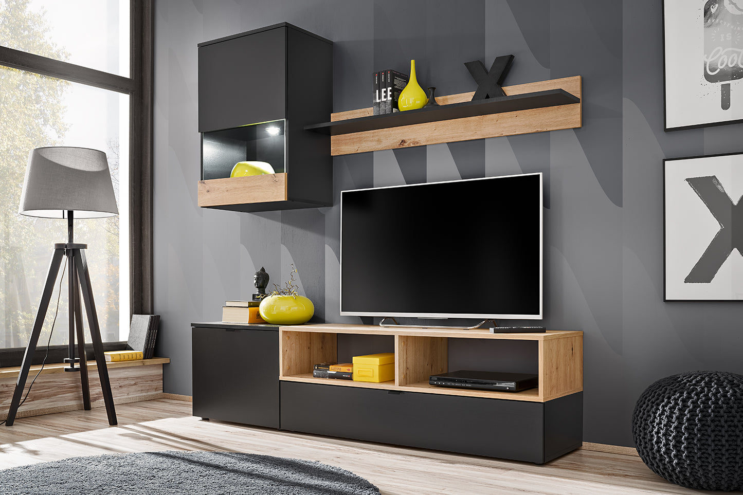 MINIS – Elegant and Functional Wall Unit with Cabinets and Shelves for Audio/TV Equipment, Perfect for Modern Interior