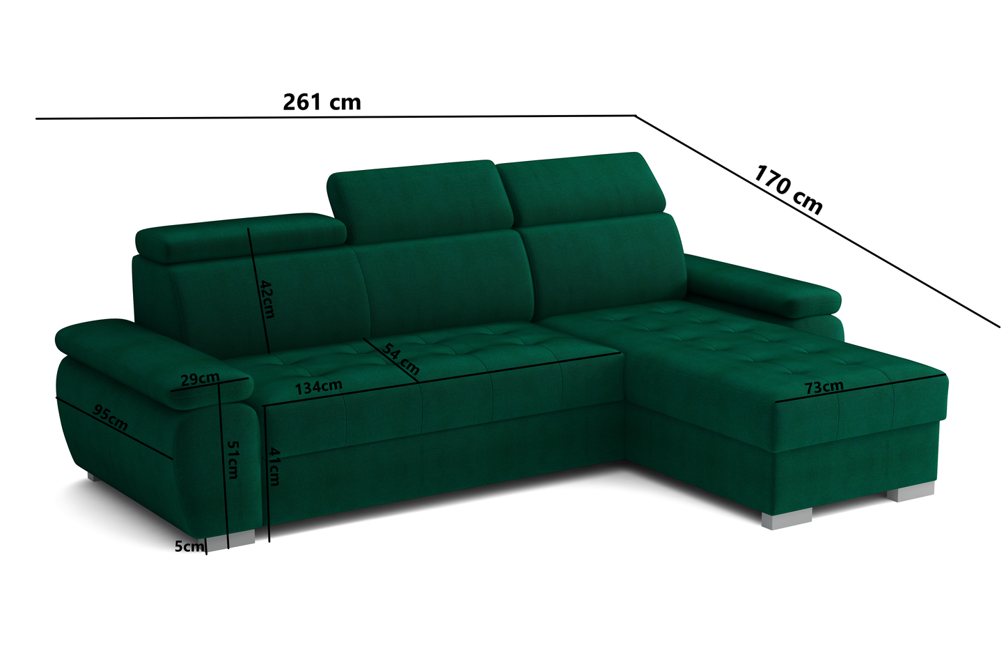 SANTI Corner Sofa with Sleeping Function and Storage Width 261 cm