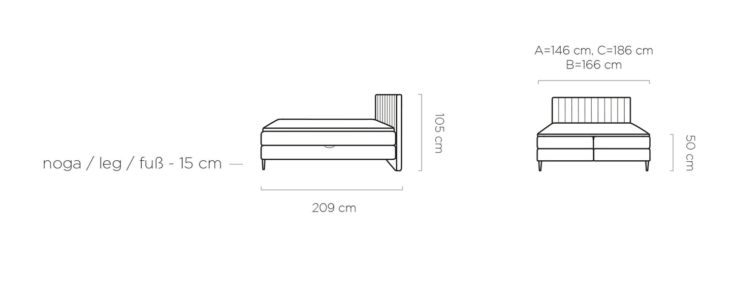 TAN - Bedroom Bed with Classic Headboard with Two Bedding Containers, 3 Sizes