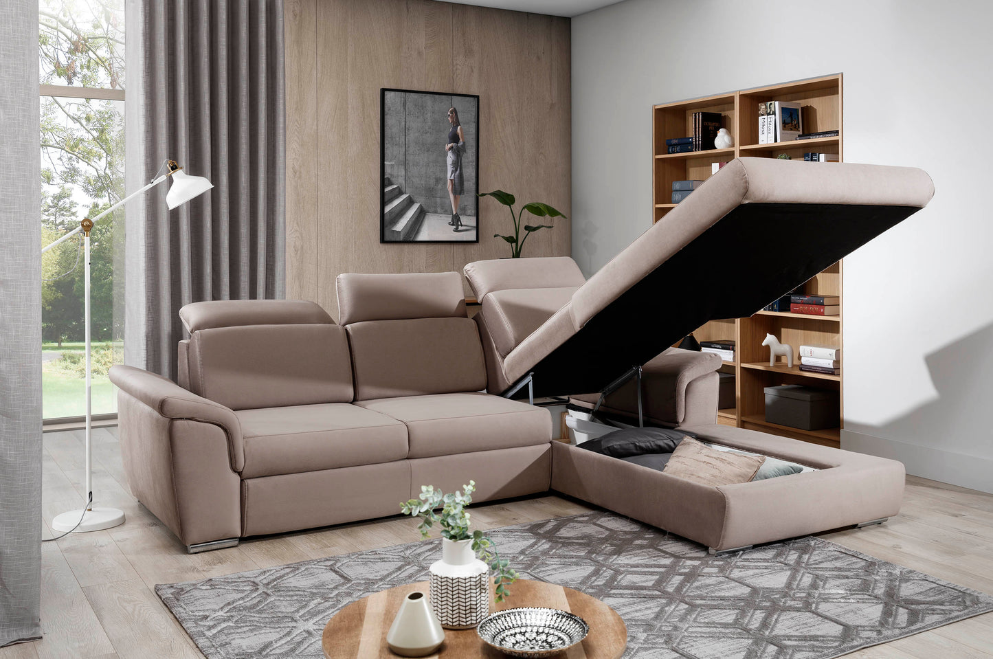 TENADSON - CORNER SOFA BED WITH SLEEPING FUNCTION & STORAGE L-SHAPE > 272 x 100cm <