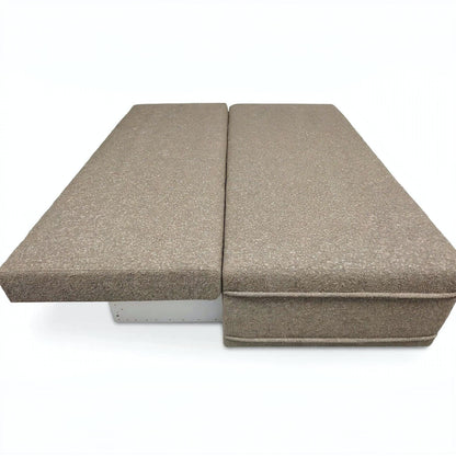 A two-piece upholstered bench or ottoman set with a textured taupe fabric, shown from a high angle on a white background.