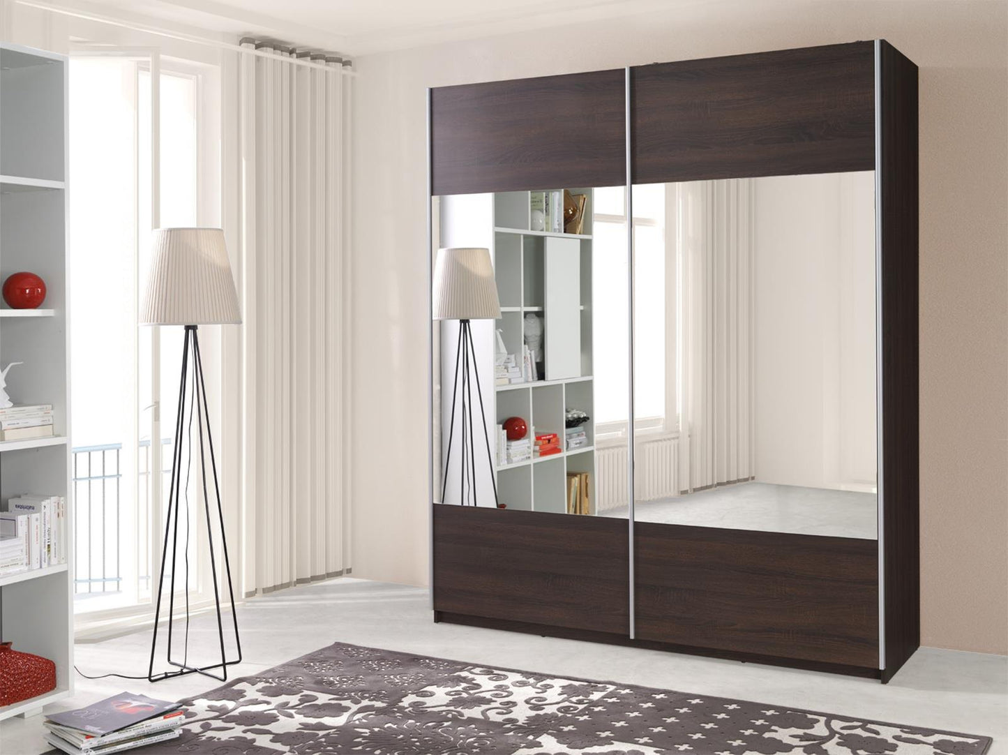 VARION - Modern Sliding Door Wardrobe with Mirror, Shelves and Rail >175cm<