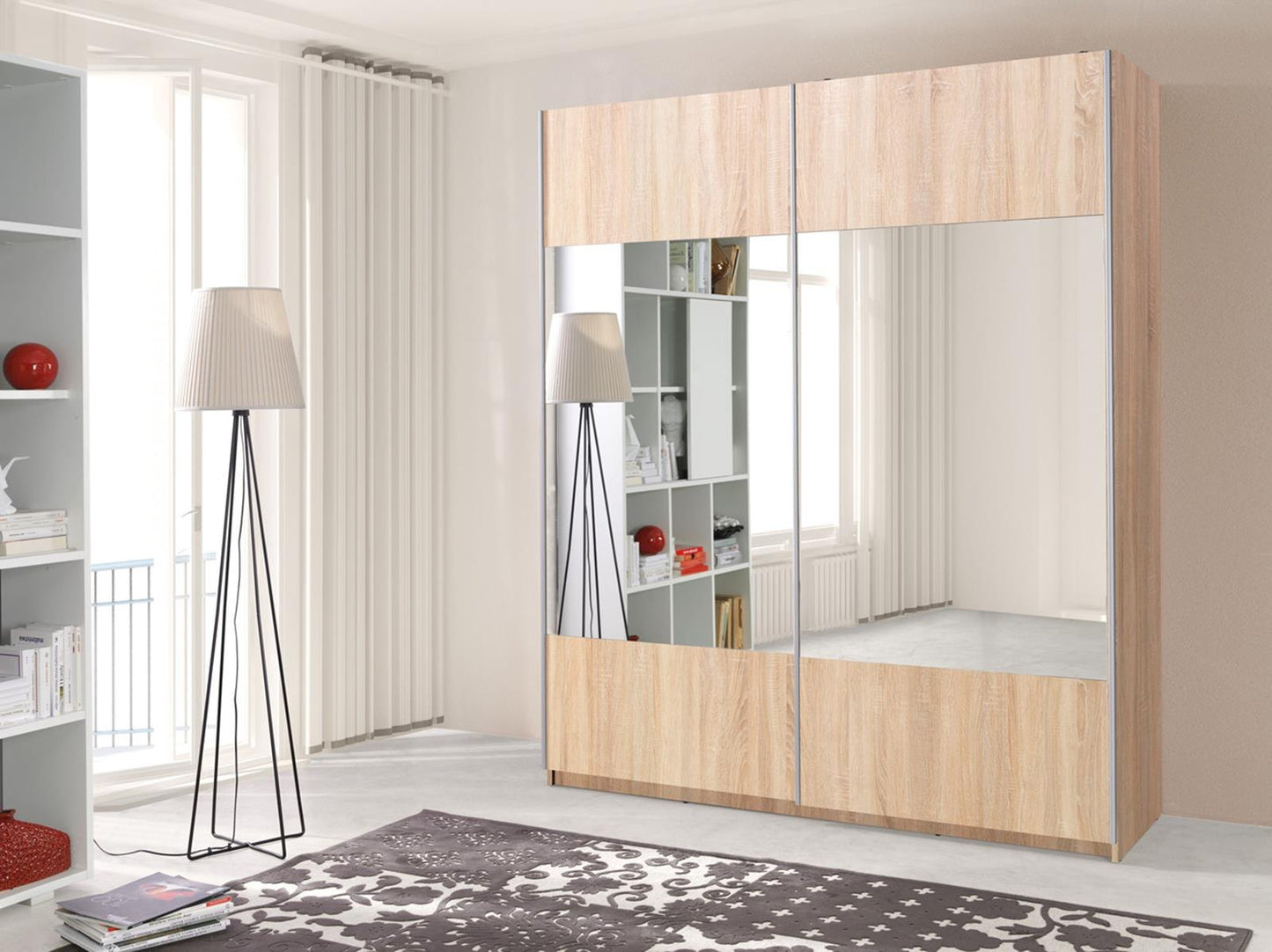 VARION - Modern Sliding Door Wardrobe with Mirror, Shelves and Rail >175cm<