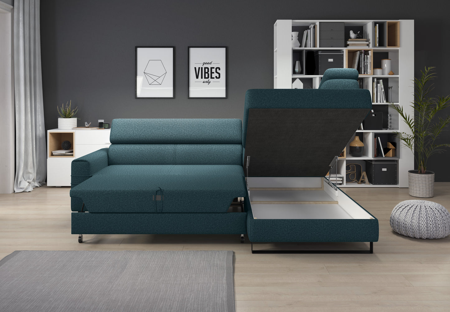 LIVIA - L-Shape Corner Sofa Bed With Sleeping Function & Storage width 249 cm