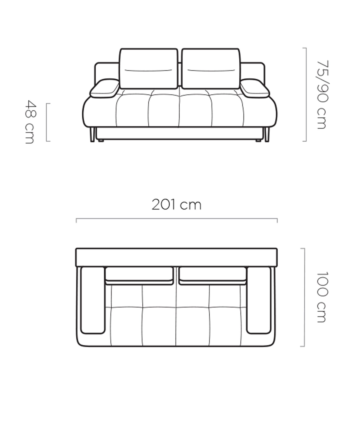 ALISA - SOFA BED WITH SLEEPING FUNCTION&STORAGE VARIOUS COLOUR WIDTH 201 CM