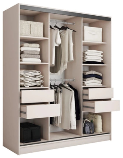 ANEYA Mirror - 3 Sliding Door Wardrobe With Drawers Shelves 2 Rail, Mirror, Three Colour width 150 cm