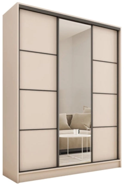 ANEYA Mirror - 3 Sliding Door Wardrobe With Drawers Shelves 2 Rail, Mirror, Three Colour width 150 cm