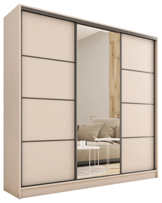 ANEYA Mirror - 3 Sliding Doors Wardrobe With Drawers Shelves 2 Rail Many Colours 180 cm