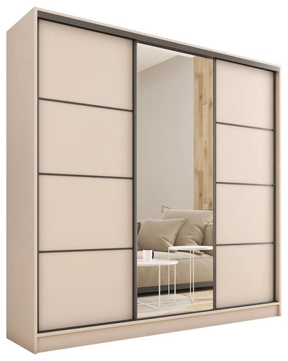 ANEYA Mirror - 3 Sliding Doors Wardrobe With Drawers Shelves 2 Rail Many Colours 180 cm