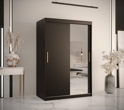 JADARIA -  Sliding Doors Slim Wardrobe Colour Black with Mirror Shelves, 2x rails Fast delivery>120cm<