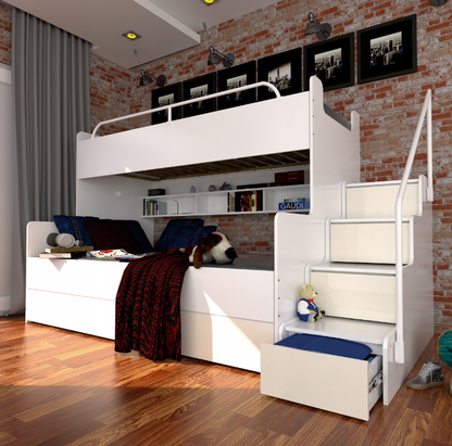 TWIN Step Bunk Bed Various Colours High Gloss Double & Single Bed > 243 cm x 150 cm <