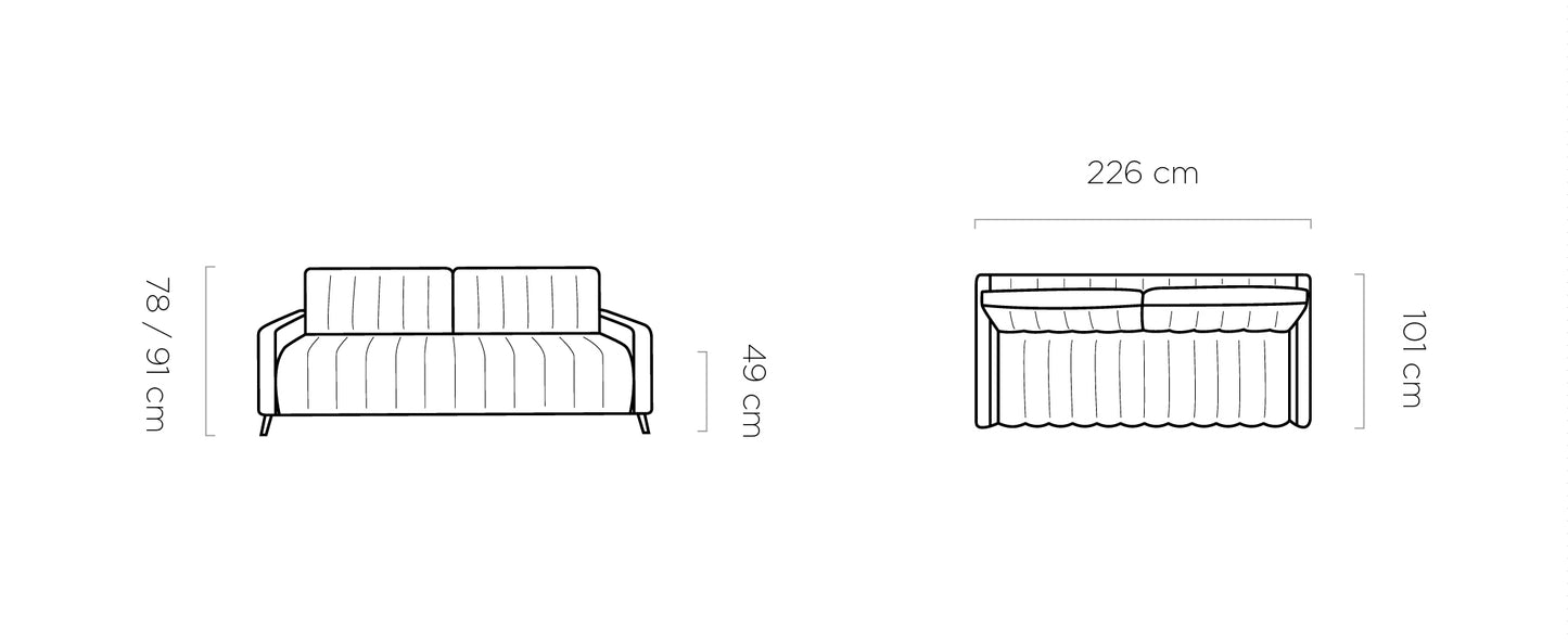 ELLY - Sofa with Double Bed & Storage Custom Colour Width 226 cm