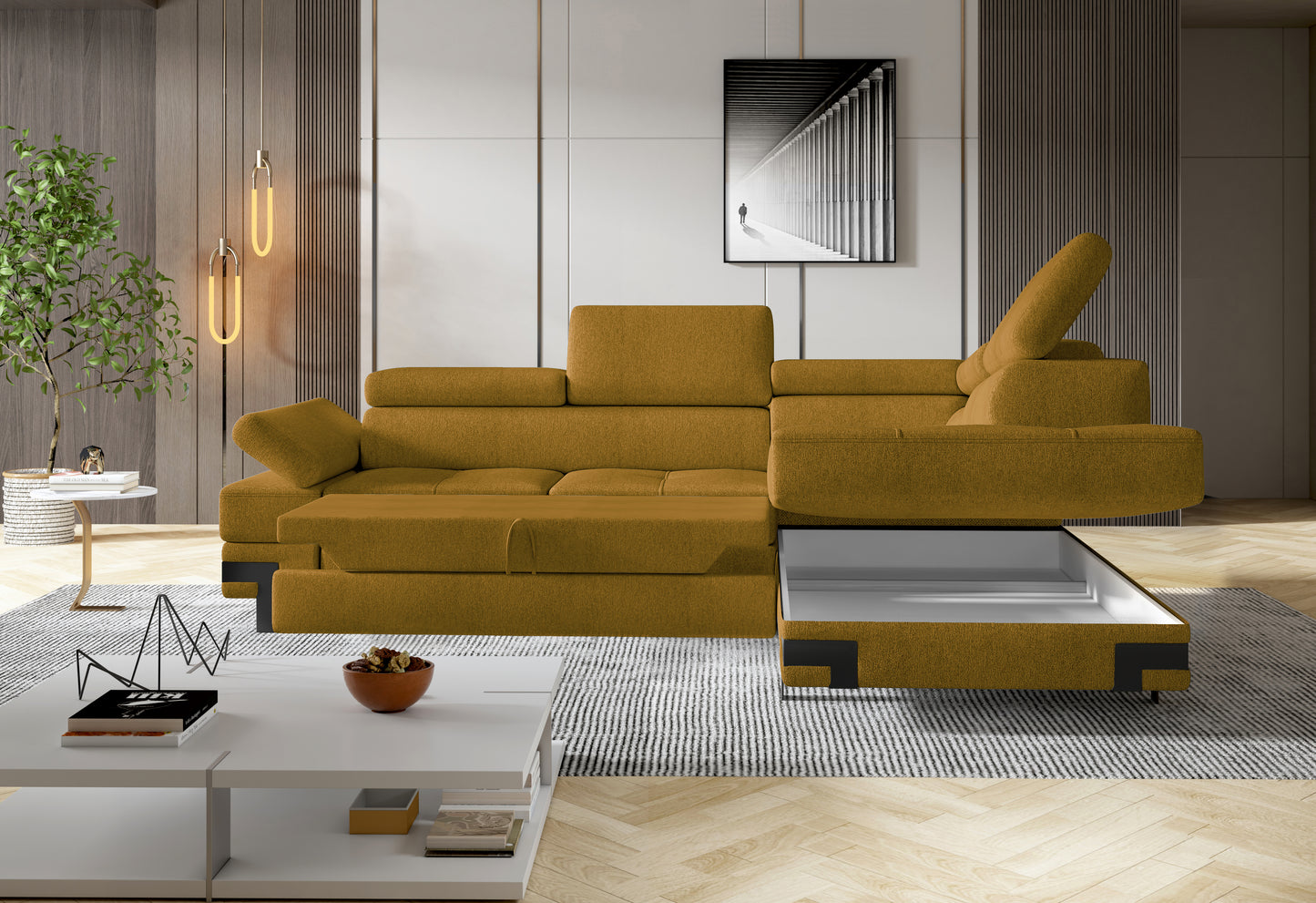 Empario - L-Shape Corner Sofa With Sleeping Function Various Colour width 262 cm