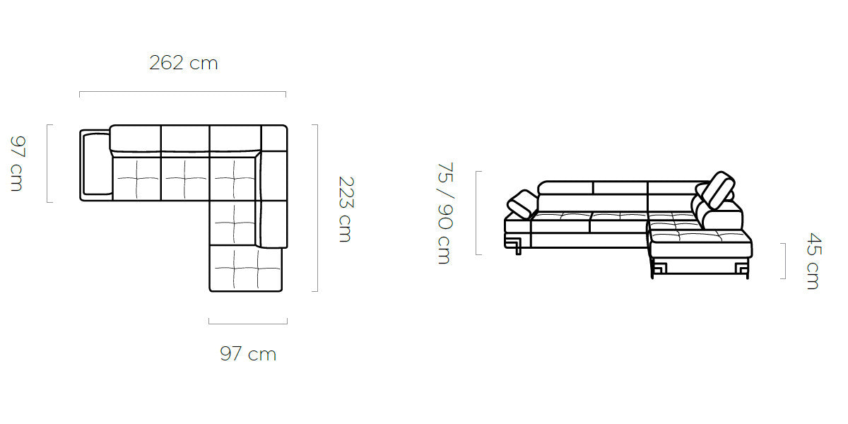 Empario - L-Shape Corner Sofa With Sleeping Function Various Colour width 262 cm