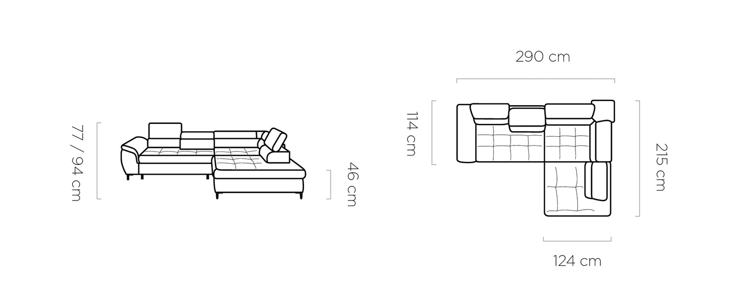 EMPONI - Luxury Corner Sofa with Double Bed & Storage For Minimialist Interiors Width 290 cm