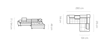 EMPONI - Luxury Corner Sofa with Double Bed & Storage For Minimialist Interiors Width 290 cm