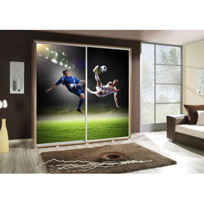 FOOTY - 2 sliding Doors Wardrobe With Shelves 2 Rail "Football Players" Graphics