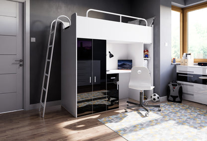 Jessie 4 LADDERWAY HIGH SLEEPER > BED WITH LADDER ; 3 COLOURS GLOSSY <