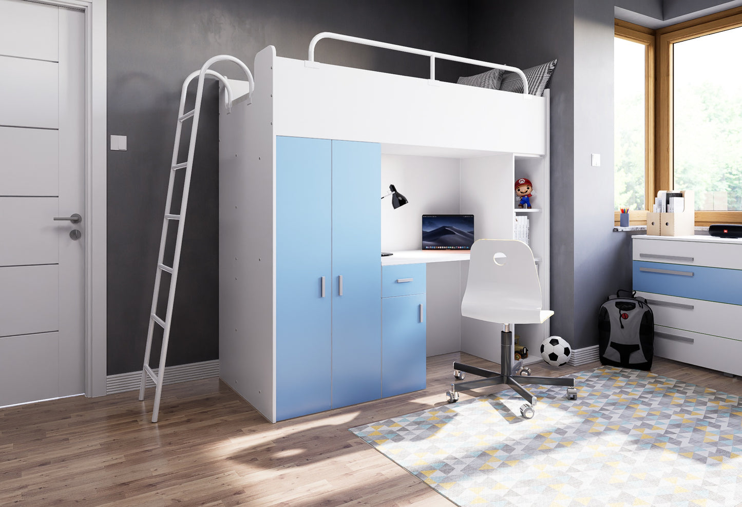 Jessie 4 - LADDERWAY HIGH SLEEPER > BED WITH LADDER ; 9 COLOUR MATT<