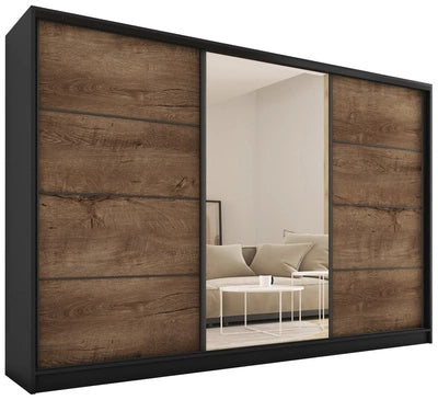 ANEYA Mirror - 3 Sliding Doors Wardrobe With Drawers Shelves 2 Rail Mirror Various Colour 280 cm