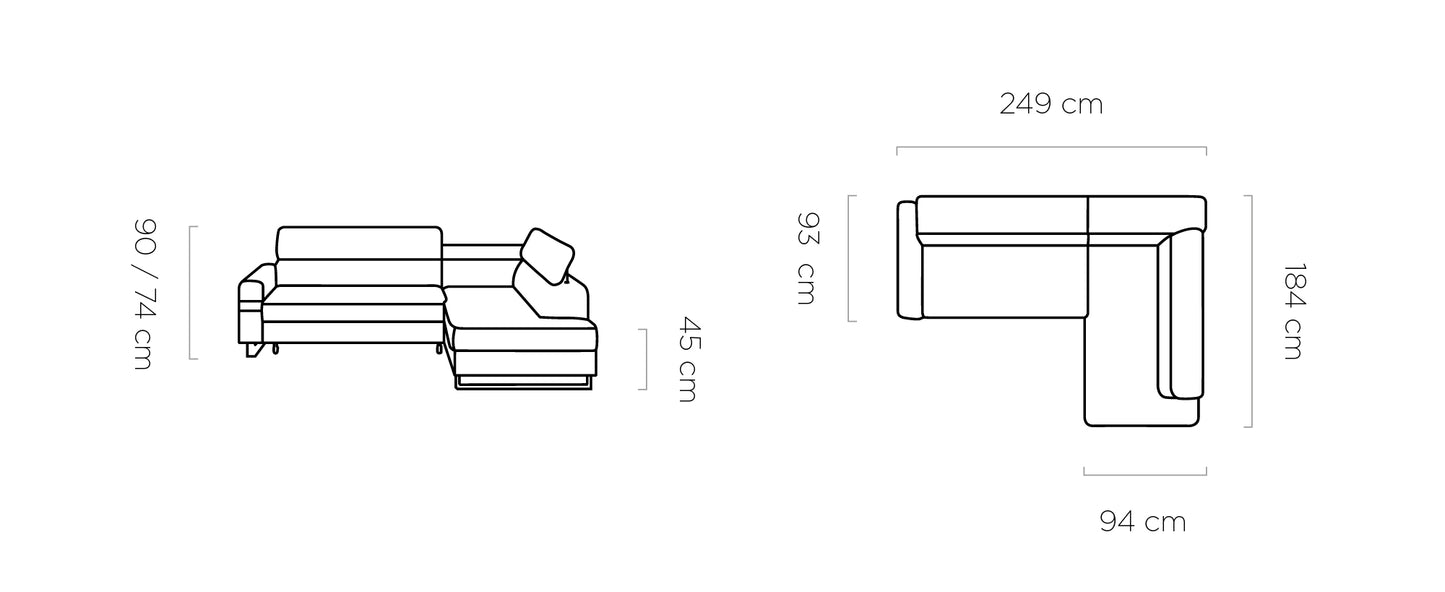 LIVIA - L-Shape Corner Sofa Bed With Sleeping Function & Storage width 249 cm