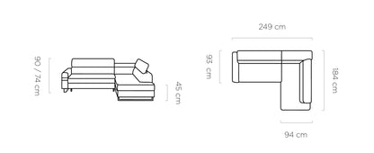 LIVIA - L-Shape Corner Sofa Bed With Sleeping Function & Storage width 249 cm