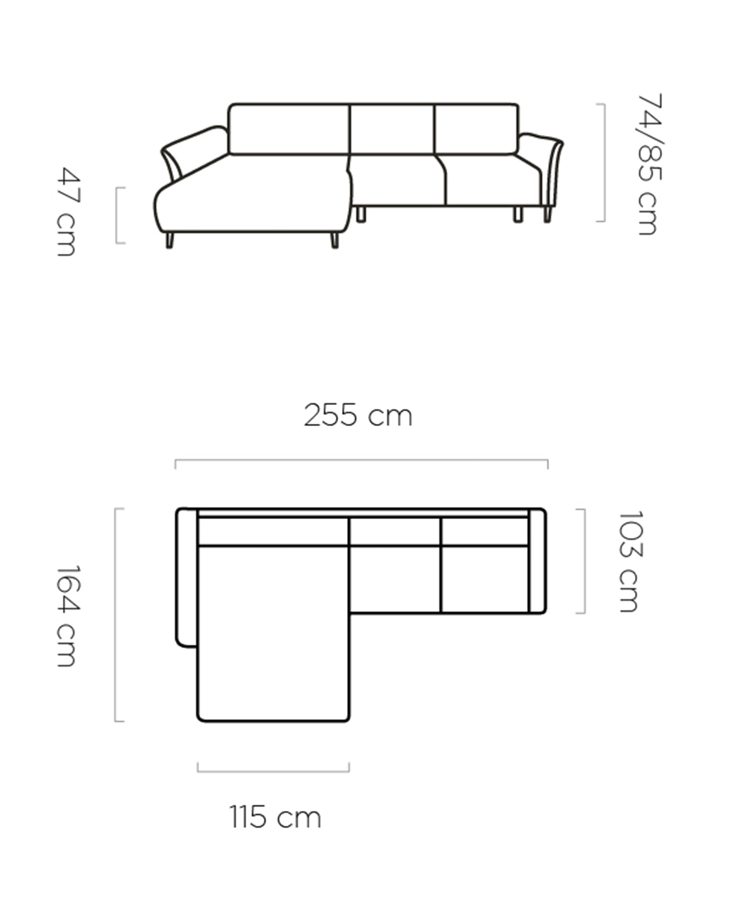 Louise Monolith - L-Shape Corner Sofa Bed With Sleeping Function width 255 cm