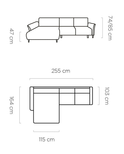 Louise Monolith - L-Shape Corner Sofa Bed With Sleeping Function width 255 cm