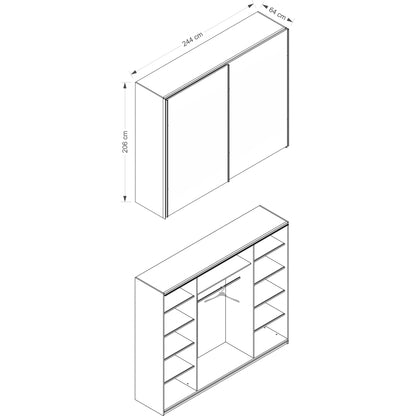 LUXY - Big Modern Wardrobe with Shelves and Rail, 2 Options >244cm<