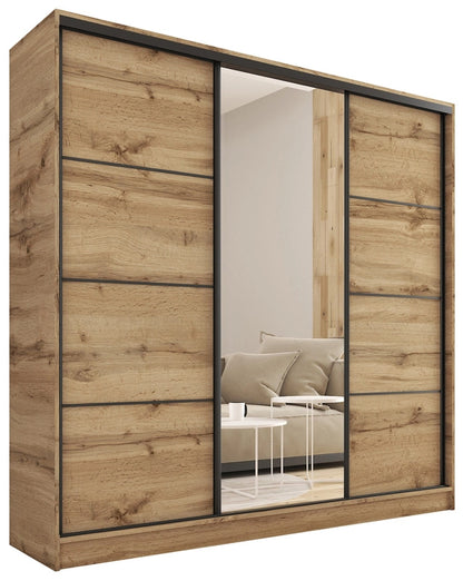 ANEYA Mirror - 3 Sliding Doors Wardrobe With Drawers Shelves 2 Rail Many Colours 180 cm