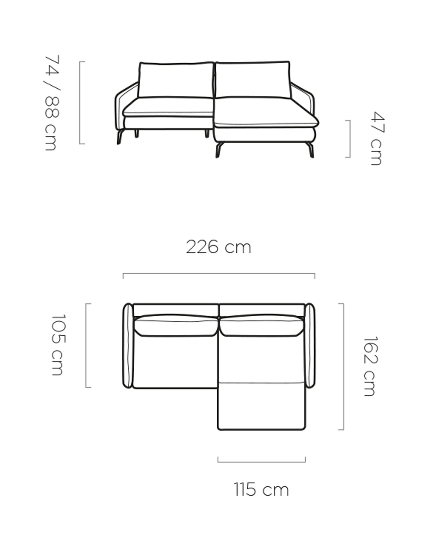 APHRODITE - L-Shape Corner Sofa Bed With Sleeping Function width Width 226 cm