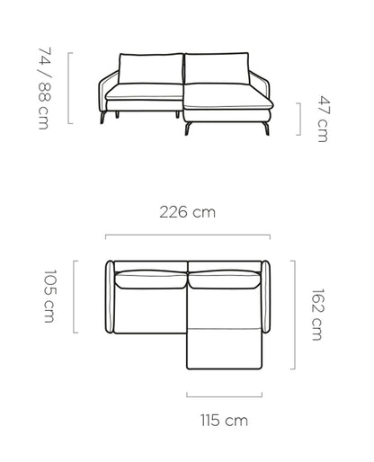 APHRODITE - L-Shape Corner Sofa Bed With Sleeping Function width Width 226 cm